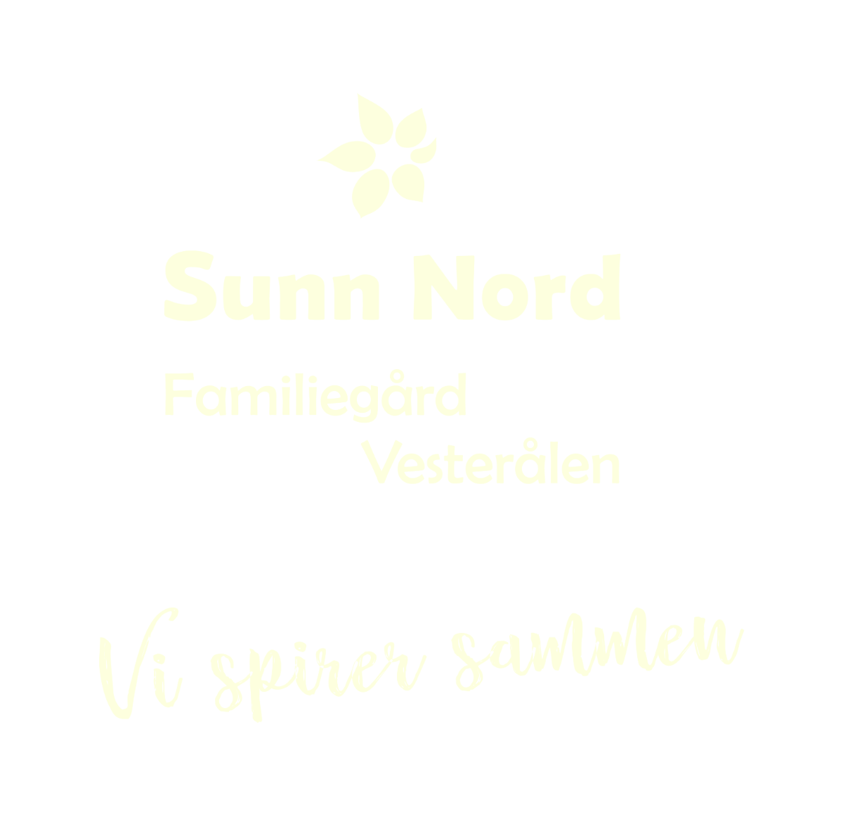 Logo for Sunn Nord – et familiedrevet firma i Vesterålen. Øverst et grønt spiralsymbol, under står teksten «Sunn Nord», «Familiebedrift Vesterålen» og slagordet «Vi spirer sammen»