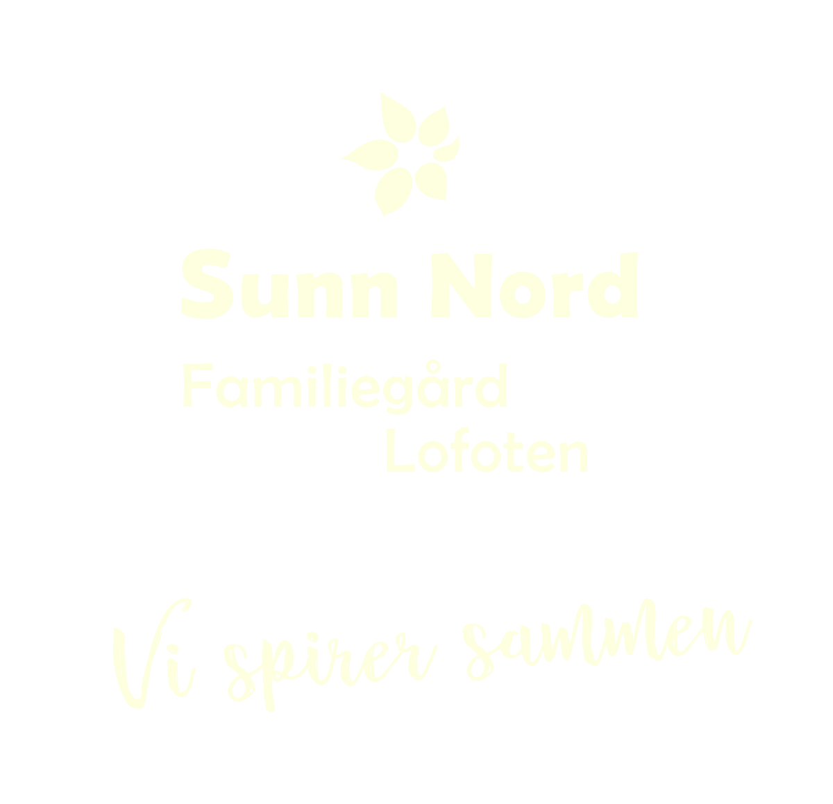 Logo for Sunn Nord – et familiedrevet firma i Vesterålen. Øverst et grønt spiralsymbol, under står teksten «Sunn Nord», «Familiebedrift Lofoten» og slagordet «Vi spirer sammen»